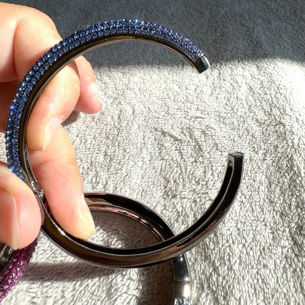 NWOT Nina 7mm B-Aaron Half Pave Dark Blue Swarovski Crystal Hinge Bracelet
